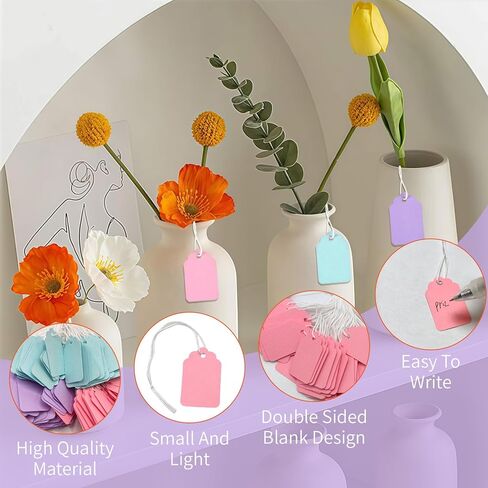 علامات الأسعار مع سلسلة - 300 قطعة ملصقات معلقة فارغة ملونة مقاس 2.2 × 3.5 سم ملصقات بيع صغيرة لجميع المناسبات علامات التسعير in Kuwait