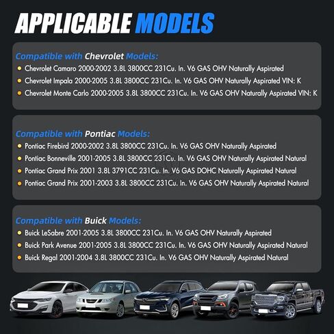 Sorghum Fuel Injectors Set of 6 Compatible with Chevrolet Camaro 2000-2002 Impala Monte Carlo 2000-2005 Buick LeSabre Park Avenue 2001-2005 Regal 2001-2004 Pontiac Replace# FJ313 12586551 17113611 in Kuwait