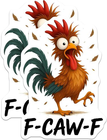 (2 Pack) Funny Chicken Stickers - F-CAW-F Gag - Quirky Stickers- 5" On Longest Side - Sticks to Smooth Flat Surfaces - Made in USA - BMCS16437 in Kuwait