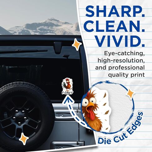 (2 Pack) Funny Chicken Stickers - F-CAW-F Gag - Quirky Stickers- 5" On Longest Side - Sticks to Smooth Flat Surfaces - Made in USA - BMCS16437 in Kuwait