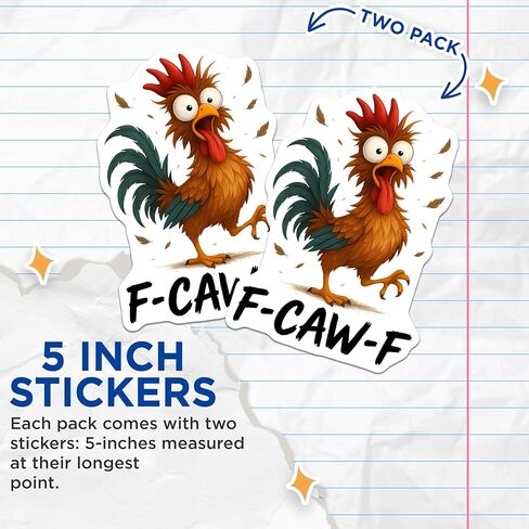 (2 Pack) Funny Chicken Stickers - F-CAW-F Gag - Quirky Stickers- 5" On Longest Side - Sticks to Smooth Flat Surfaces - Made in USA - BMCS16437 in Kuwait