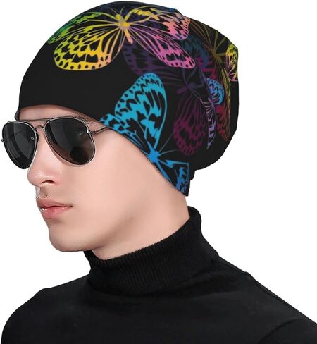 Colorful Butterfly Beanie Chemo Hat Cancer Headwear Knitted Hats Baggy Slouchy Scarf Cap for Adults Women Men in Saudi Arabia