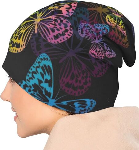Colorful Butterfly Beanie Chemo Hat Cancer Headwear Knitted Hats Baggy Slouchy Scarf Cap for Adults Women Men in Saudi Arabia
