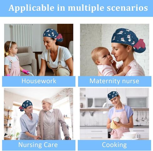 قبعات فرك للنساء على شكل ذيل حصان، قبعات جراحية قابلة للتعديل مع أزرار وعصابة رأس، قبعة منتفخة مع شعر مقصوص، قبعة ممرضة، قبعة عمل، طباعة سمك القرش عيد الميلاد الأزرق الداكن حيوان كرتوني لطيف مضحك in Saudi Arabia