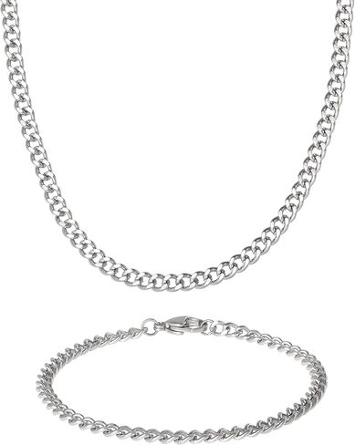 Lucky Brand Mens Jewelry Set with Curb Chain Necklace 22" and Bracelet 8.5", 304 4MM Stainless Steel in Saudi Arabia