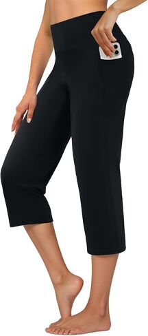 Capri Pants for Women High Waist Cropped Yoga Pants Straight Leg Athletic Workout Leggings with Pockets in Saudi Arabia