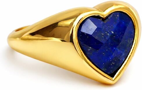 Gempires Lapis Lazuli Heart Ring for Women Radiant Hypoallergenic Yellow Gold Plated Jewelry Dazzling Gemstone Statement Design A Perfectly Elegant Gift for Her US Size 9 in Kuwait