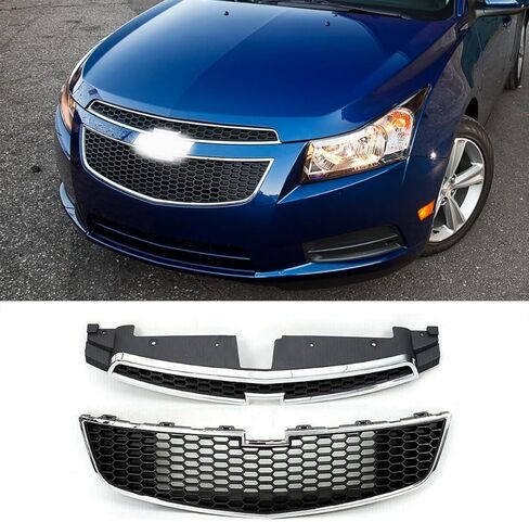Front Bumper Upper Grille+ Lower Grill Set Compatible with 2011 2012 2013 2014 Chevy CRUZE Eco LS LT LTZ Black in Kuwait