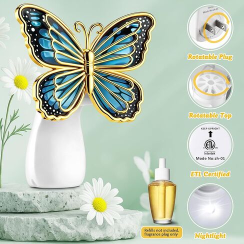 Wall Fragrance Plug in Compatible with Bath and Body Works WallFlower, Scent Diffuser with Night Light, ETL Certified, Long Lasting Scented Warmer Diffuser Home Office (Blue,Butterfly) in Kuwait