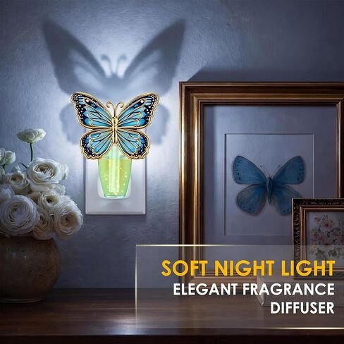 Wall Fragrance Plug in Compatible with Bath and Body Works WallFlower, Scent Diffuser with Night Light, ETL Certified, Long Lasting Scented Warmer Diffuser Home Office (Blue,Butterfly) in Kuwait