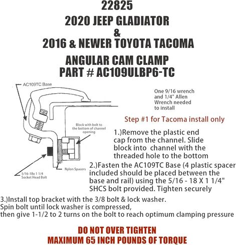 مجموعة من 6 مشابك لسرير الشاحنة لغطاء الشاحنة/الغطاء/غطاء العربة متوافق مع 2020 Jeep Gladiator & 2016 وأحدث نظام قضبان السرير Toyota Tacoma in Kuwait