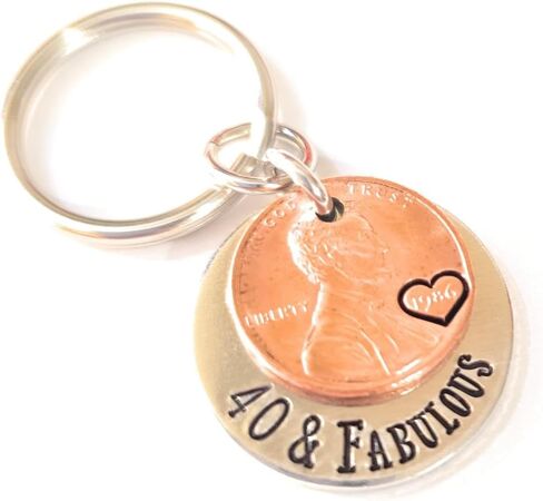 40 & Fabulous Coin Key Chain with a 1983 Lucky Penny for 40th Birthday Gift for Her in Saudi Arabia