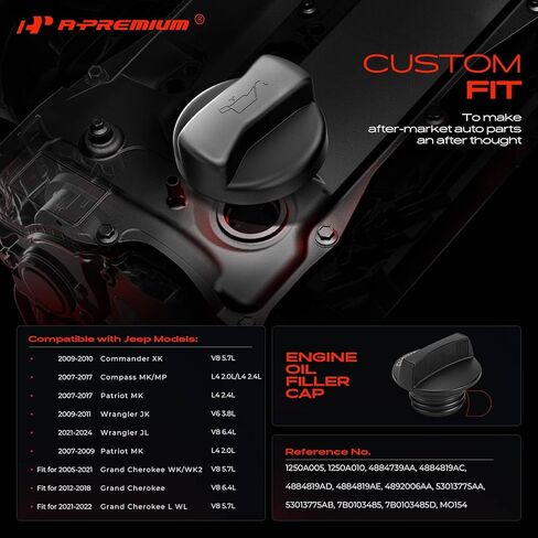 A-Premium Engine Oil Filler Cap Oil Cap Compatible with Ram 2500, 3500, 1500 Classic & Jeep Grand Cherokee, Wrangler, Compass, Patriot, Commander & Dodge & Chrysler & Mitsubishi & Volkswagen & Fiat in Saudi Arabia