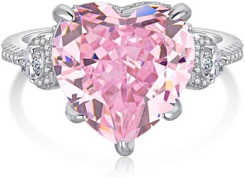 6CT Lab Grown Pink Diamond Ring, Heart Cut Engagement Ring for Women, D Color VVS1 Clarity 18K White Gold Vermeil Promise Ring Wedding Band Anniversary Ring in Saudi Arabia