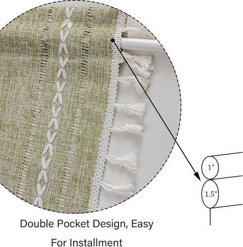 Sutuo Home ستائر الباب الخضراء المريمية لزجاج المدخل والأضواء الجانبية، شرابات تصفية ضوء البلد الفرنسي الزيتوني بوهو الفرنسية العتيقة ستائر الخصوصية الأنيقة لعيد الميلاد للباب الأمامي، جيب قضيب 1 لوحة 25 بوصة عرض × 40 بوصة طول in Kuwait