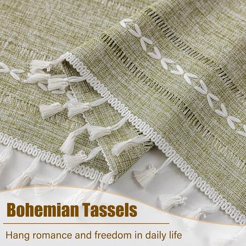 Sutuo Home ستائر الباب الخضراء المريمية لزجاج المدخل والأضواء الجانبية، شرابات تصفية ضوء البلد الفرنسي الزيتوني بوهو الفرنسية العتيقة ستائر الخصوصية الأنيقة لعيد الميلاد للباب الأمامي، جيب قضيب 1 لوحة 25 بوصة عرض × 40 بوصة طول in Kuwait