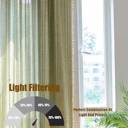 Sutuo Home ستائر الباب الخضراء المريمية لزجاج المدخل والأضواء الجانبية، شرابات تصفية ضوء البلد الفرنسي الزيتوني بوهو الفرنسية العتيقة ستائر الخصوصية الأنيقة لعيد الميلاد للباب الأمامي، جيب قضيب 1 لوحة 25 بوصة عرض × 40 بوصة طول in Kuwait