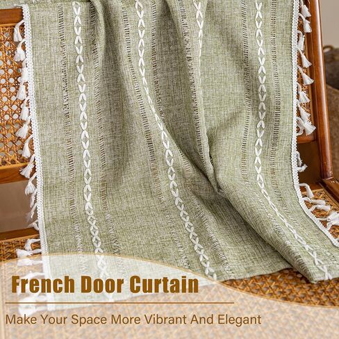 Sutuo Home ستائر الباب الخضراء المريمية لزجاج المدخل والأضواء الجانبية، شرابات تصفية ضوء البلد الفرنسي الزيتوني بوهو الفرنسية العتيقة ستائر الخصوصية الأنيقة لعيد الميلاد للباب الأمامي، جيب قضيب 1 لوحة 25 بوصة عرض × 40 بوصة طول in Kuwait