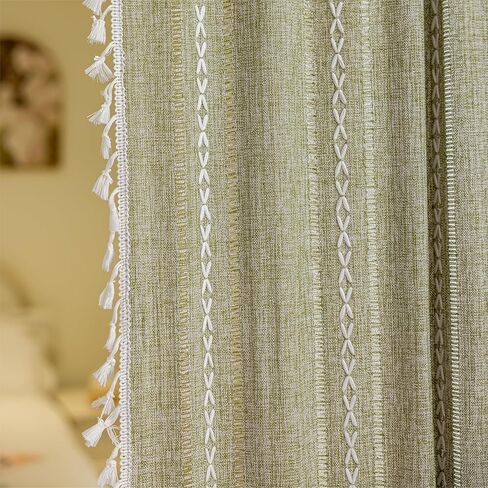 Sutuo Home ستائر الباب الخضراء المريمية لزجاج المدخل والأضواء الجانبية، شرابات تصفية ضوء البلد الفرنسي الزيتوني بوهو الفرنسية العتيقة ستائر الخصوصية الأنيقة لعيد الميلاد للباب الأمامي، جيب قضيب 1 لوحة 25 بوصة عرض × 40 بوصة طول in Kuwait