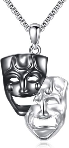 Comedy and Tragedy Masks Necklace 925 Sterling Silver Theater Mask Pendant Necklaces Drama Masks Jewelry Gifts for Women Men in Kuwait