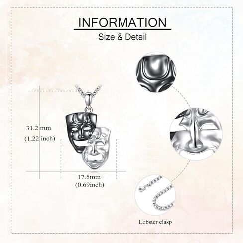 Comedy and Tragedy Masks Necklace 925 Sterling Silver Theater Mask Pendant Necklaces Drama Masks Jewelry Gifts for Women Men in Kuwait