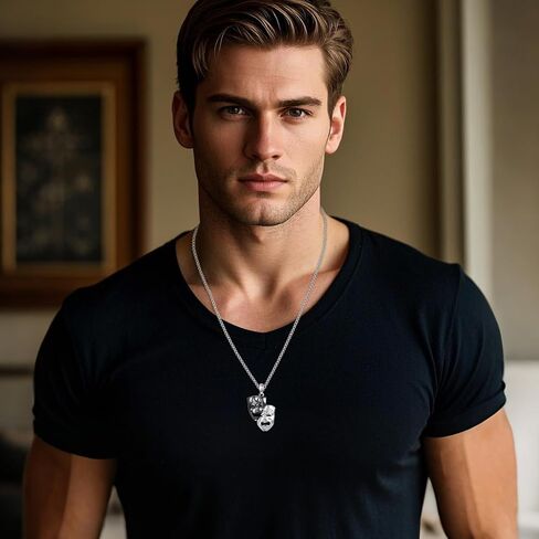 Comedy and Tragedy Masks Necklace 925 Sterling Silver Theater Mask Pendant Necklaces Drama Masks Jewelry Gifts for Women Men in Kuwait