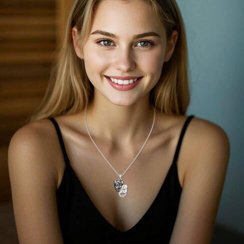 Comedy and Tragedy Masks Necklace 925 Sterling Silver Theater Mask Pendant Necklaces Drama Masks Jewelry Gifts for Women Men in Kuwait