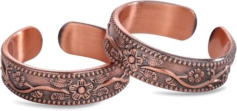 خواتم من النحاس النقي 100% للنساء والرجال (عبوة من قطعتين) — نحاس خام صلب — خواتم مصنوعة يدويًا غير مطلية وقابلة للتعديل ومفتوحة على الطراز التبتي in Kuwait