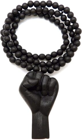 NYFASHION101 Raised Power Fist Pendant with 8mm Wooden Bead Necklace in Saudi Arabia