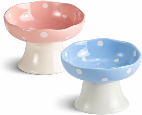 Cute Mushroom Cat Bowl Raised Ceramic Food & Water Dish for Cats, Elevated Wide Shallow Bowl to Prevent Whisker Fatigue, Non-Slip Cat Feeding Bowl Small Dog in Saudi Arabia