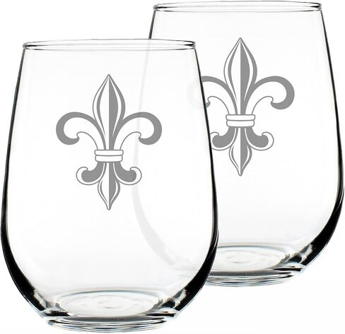 كأس نبيذ Fleur de Lis Stemless - ديكور وهدايا Fleur de Lis الفرنسية - أكواب كبيرة بحجم 17 أونصة in Kuwait