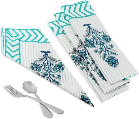 مناديل مطبوعة يدويًا، مناديل قماش قطنية، مناديل مطبوعة هندية نقية 100%، مجموعة من 4 مناديل عشاء قطنية مقاس 20 × 20 بوصة، مناديل مطبخ قابلة للغسل، هدية عيد ميلاد لها in Kuwait