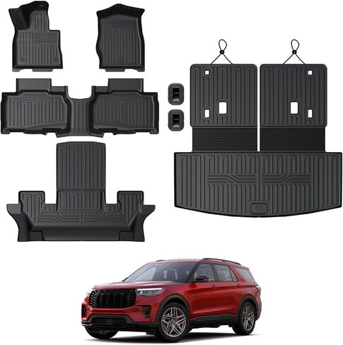 Floor Mats for 2025 2020-2024 Ford Explorer (6-seat), All Weather TPE Floor Mat Cargo Mat with Backrest Mats for Ford Explorer ST Car Accessories in Kuwait