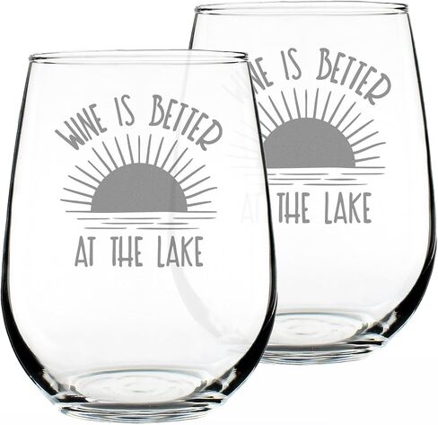 Wine is Better at the Lake - Stemless Wine Glass Gifts for Men & Women - Funny, Cute, Unique Lake House Décor - Large 17 Oz in Kuwait