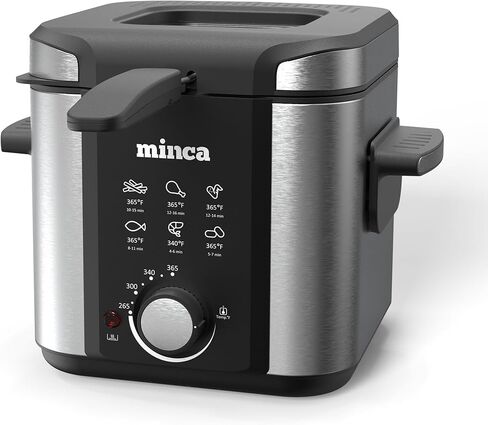 minca 1500W Electric Deep Fryer, 3 Liter Immersion Frying Basket with Heat-insulated Foldable Handle, Removable Lid with Odor Filter and Viewing Window, Adjustable Temperature, Stainless Steel in Saudi Arabia