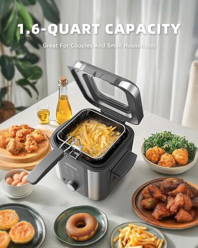 minca 1500W Electric Deep Fryer, 3 Liter Immersion Frying Basket with Heat-insulated Foldable Handle, Removable Lid with Odor Filter and Viewing Window, Adjustable Temperature, Stainless Steel in Saudi Arabia
