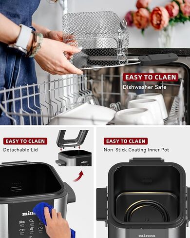 minca 1500W Electric Deep Fryer, 3 Liter Immersion Frying Basket with Heat-insulated Foldable Handle, Removable Lid with Odor Filter and Viewing Window, Adjustable Temperature, Stainless Steel in Saudi Arabia