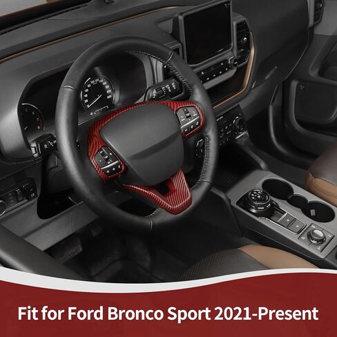 for Bronco Sport Steering Wheel Red Carbon Fiber Trim Cover for Bronco Sport 2021-Present Red Carbon Fiber Grain Interior Accessories in Saudi Arabia