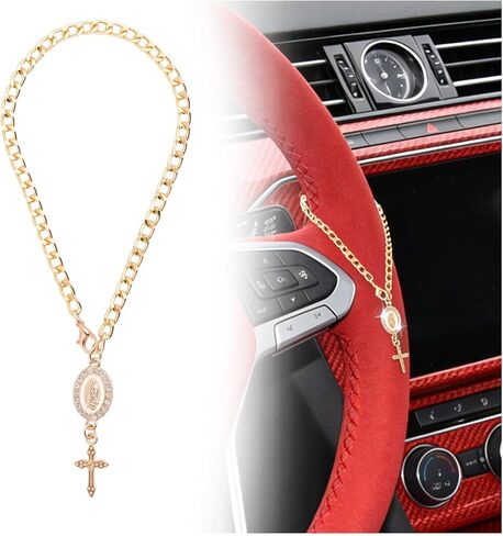 Cross for Car Steering Wheel Charm,Stylish Steering Wheel Rosary Charm as Car Mirror Hanging Accessories,Personalized Cars Cross for Steerings Wheels Christian Cars Accessories in Kuwait
