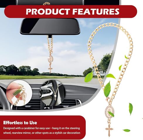 Cross for Car Steering Wheel Charm,Stylish Steering Wheel Rosary Charm as Car Mirror Hanging Accessories,Personalized Cars Cross for Steerings Wheels Christian Cars Accessories in Kuwait