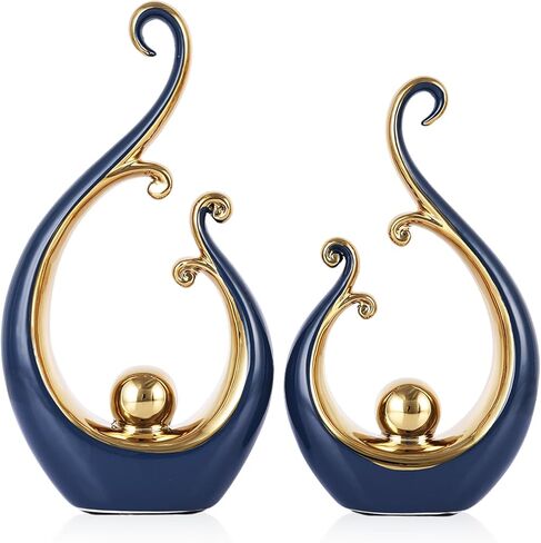 DOVDOV White and Gold Home Decor, Abstract Ceramic 2-Piece Sculpture Set, Modern mid-Century Art Statues, Perfect for Accent Tables, countertops, Coffee Tables, and entryway Decor. in Kuwait