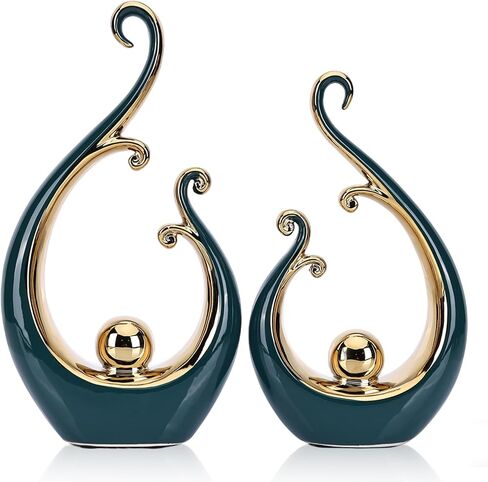 DOVDOV White and Gold Home Decor, Abstract Ceramic 2-Piece Sculpture Set, Modern mid-Century Art Statues, Perfect for Accent Tables, countertops, Coffee Tables, and entryway Decor. in Saudi Arabia