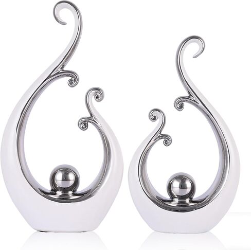 DOVDOV White and Gold Home Decor, Abstract Ceramic 2-Piece Sculpture Set, Modern mid-Century Art Statues, Perfect for Accent Tables, countertops, Coffee Tables, and entryway Decor. in Saudi Arabia