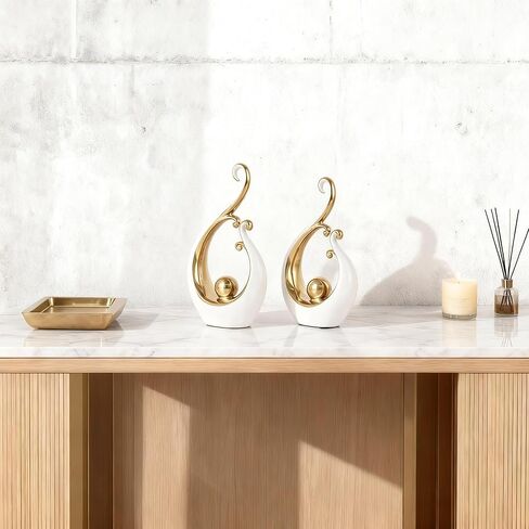 DOVDOV White and Gold Home Decor, Abstract Ceramic 2-Piece Sculpture Set, Modern mid-Century Art Statues, Perfect for Accent Tables, countertops, Coffee Tables, and entryway Decor. in Saudi Arabia