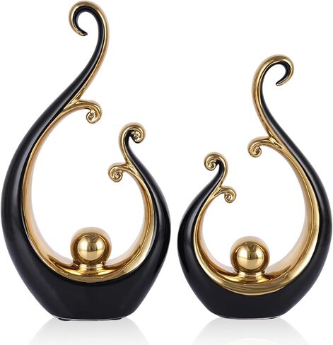 DOVDOV White and Gold Home Decor, Abstract Ceramic 2-Piece Sculpture Set, Modern mid-Century Art Statues, Perfect for Accent Tables, countertops, Coffee Tables, and entryway Decor. in Saudi Arabia