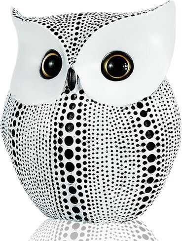 منحوتة بومة من الراتنج مقاس 6 بوصة × 4.5 بوصة × 3 بوصة - تمثال فني حديث بنمط منقط، ديكور منزلي أنيق لغرفة المعيشة، والمدخل، وعرض سطح الطاولة (ذهبي) in Kuwait