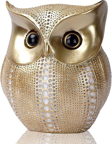 Resin Owl Sculpture 6"×4.5"×3" – Modern Art Figurine with Dot Pattern, Elegant Home Décor for Living Room, Entryway, and Tabletop Display (Golden) in Saudi Arabia