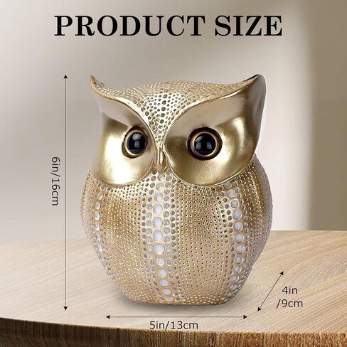 Resin Owl Sculpture 6"×4.5"×3" – Modern Art Figurine with Dot Pattern, Elegant Home Décor for Living Room, Entryway, and Tabletop Display (Golden) in Saudi Arabia