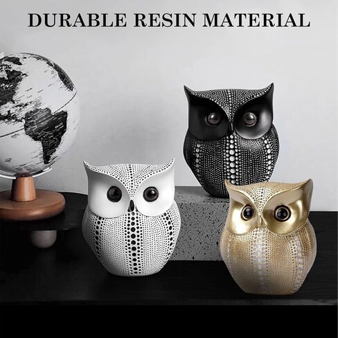 Resin Owl Sculpture 6"×4.5"×3" – Modern Art Figurine with Dot Pattern, Elegant Home Décor for Living Room, Entryway, and Tabletop Display (Golden) in Saudi Arabia