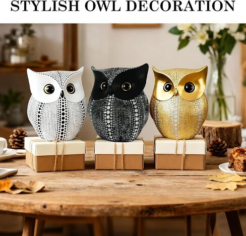 Resin Owl Sculpture 6"×4.5"×3" – Modern Art Figurine with Dot Pattern, Elegant Home Décor for Living Room, Entryway, and Tabletop Display (Golden) in Saudi Arabia